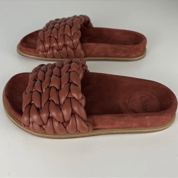 CHLOE RED BRAIDED LEATHER SLIDES - Picture 8 of 13